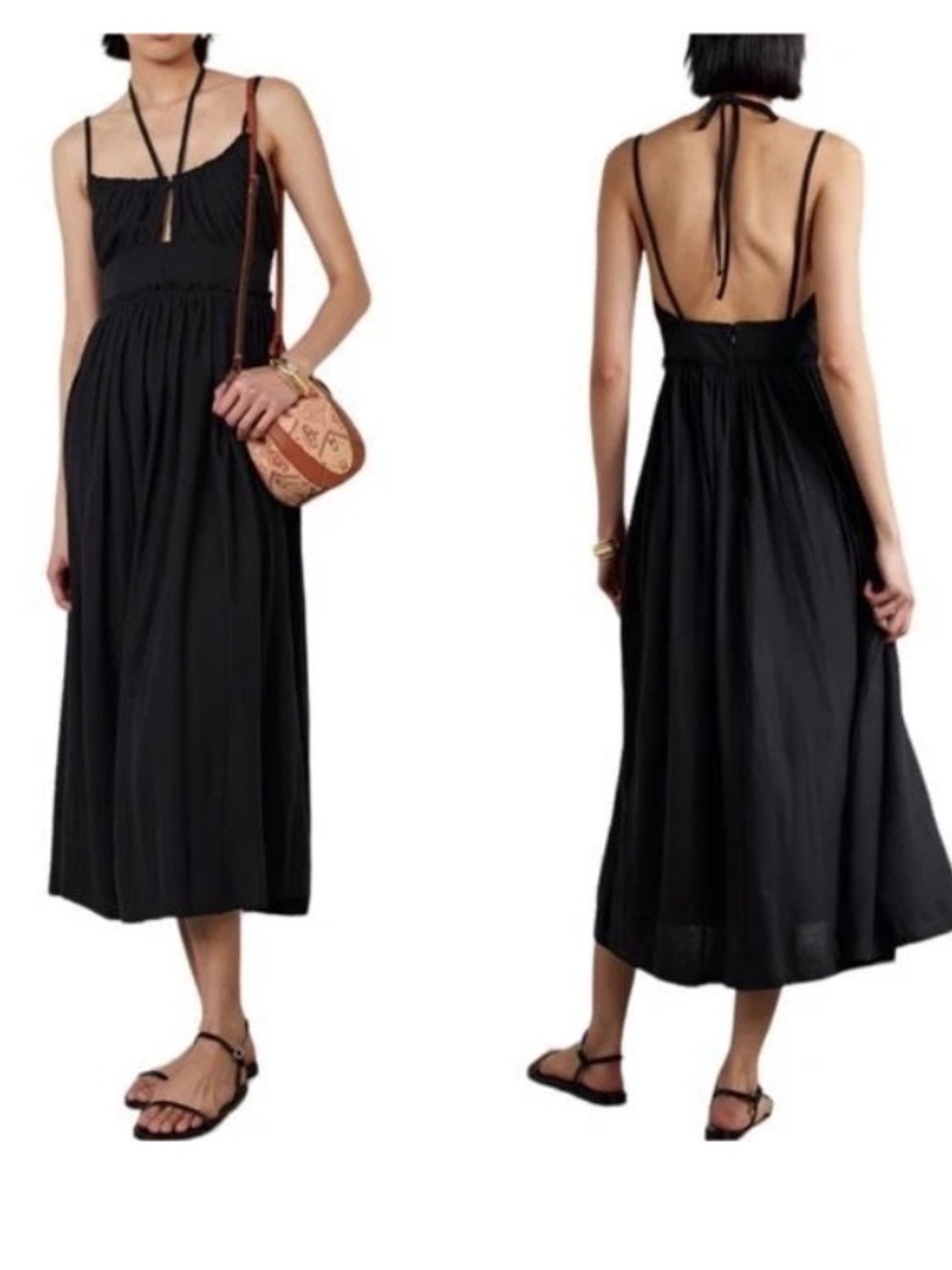 ULLA JOHNSON Freya black Cotton jersey Midi Dress Sz 4 Small Summer Luxury NWOT - Picture 2 of 9
